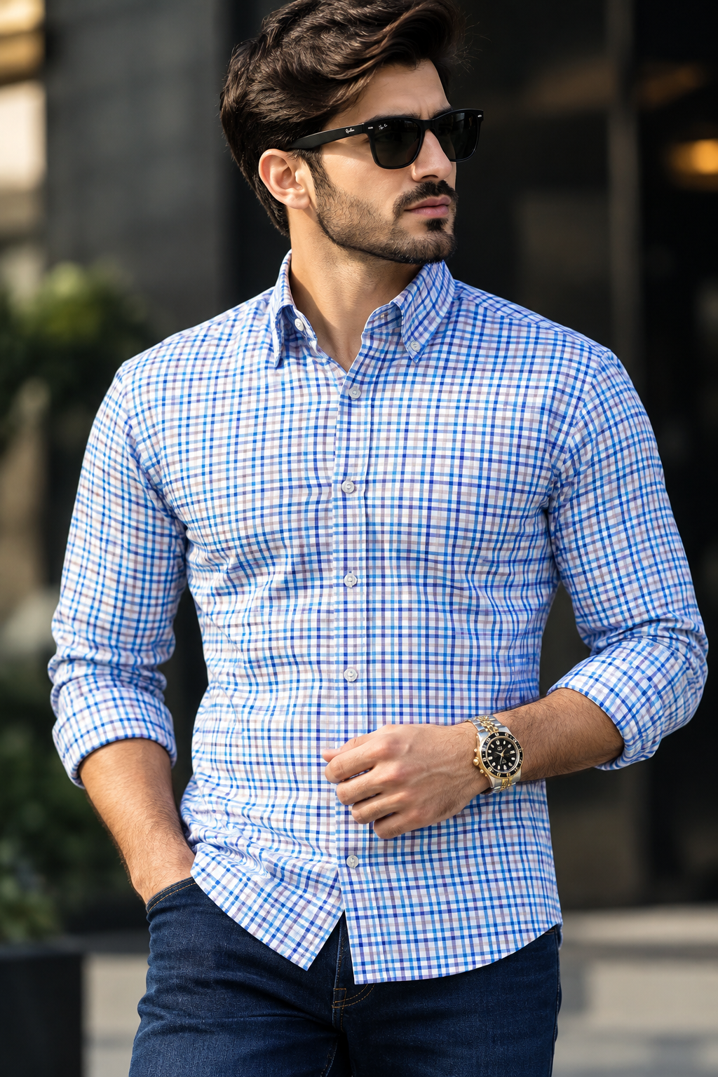 Ashkan Ocean Gingham Formal Shirt