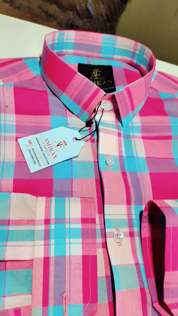 Ashkan Royal Pink Breeze Check Shirt