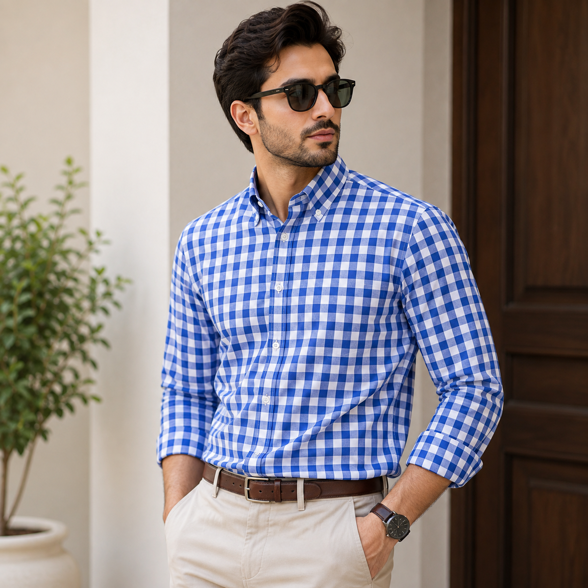 Ashkan Royal Gingham Blue Shirt