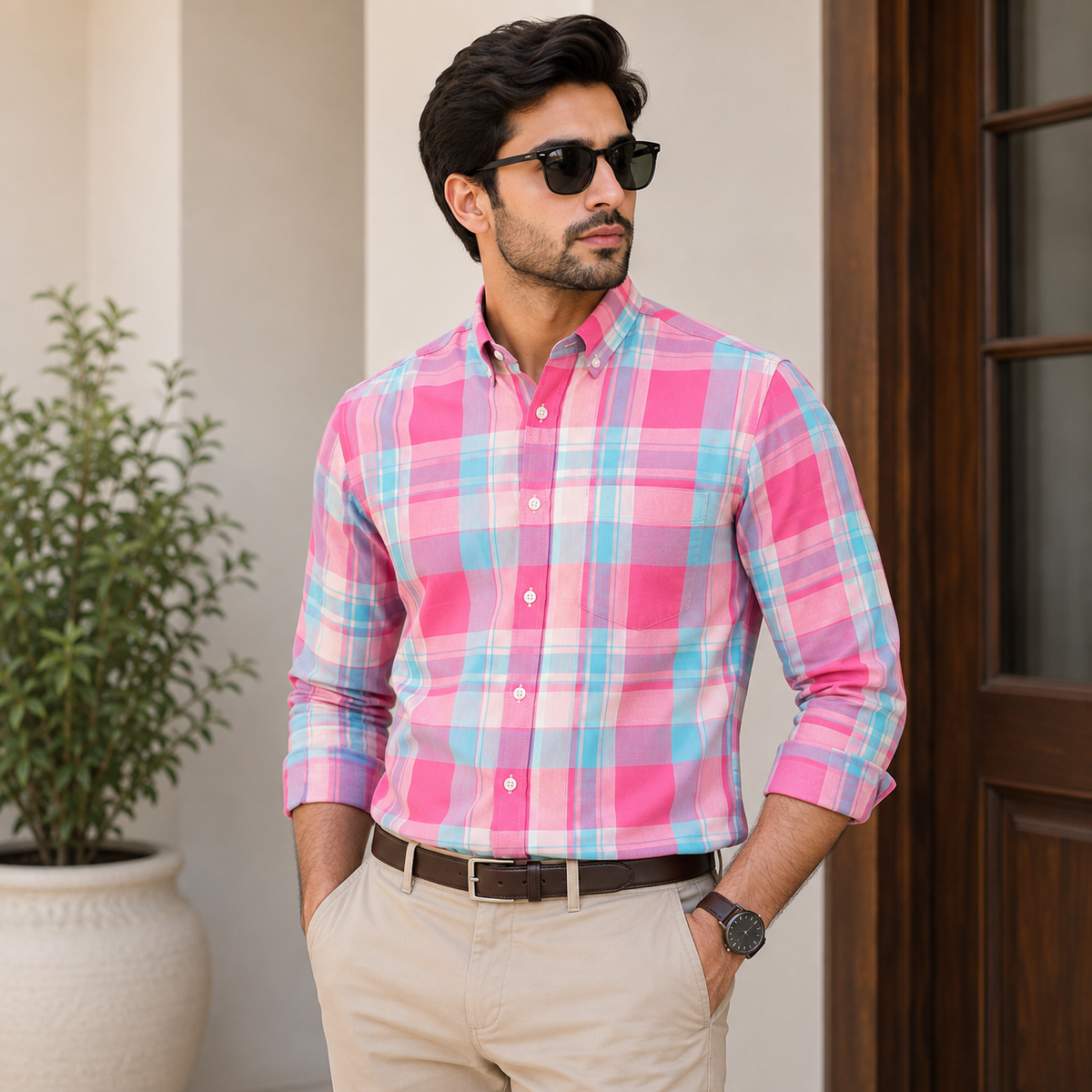 Ashkan Royal Pink Breeze Check Shirt