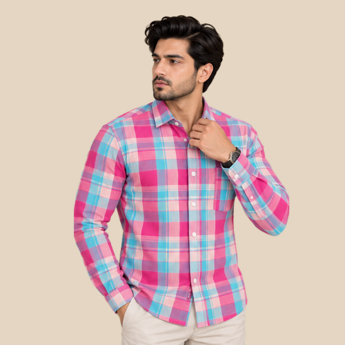 Ashkan Royal Pink Breeze Check Shirt