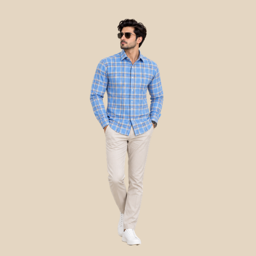 Ashkan Classic Azure Check Shirt
