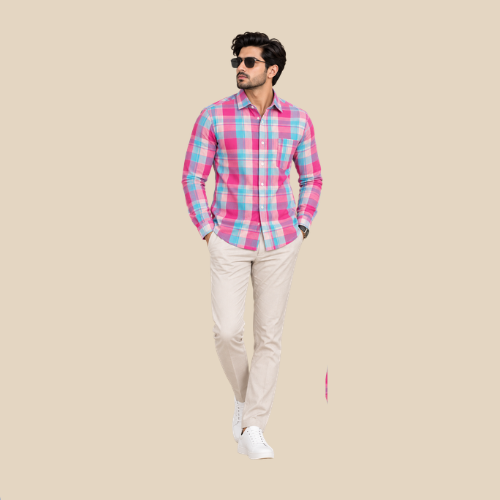 Ashkan Royal Pink Breeze Check Shirt